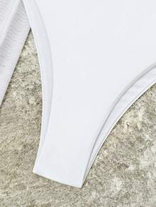 新款印花无肩带三件式比基尼套装，优雅时尚沙滩泳池派对泳装，女士春夏度假白色 - 白色 - 查看 5