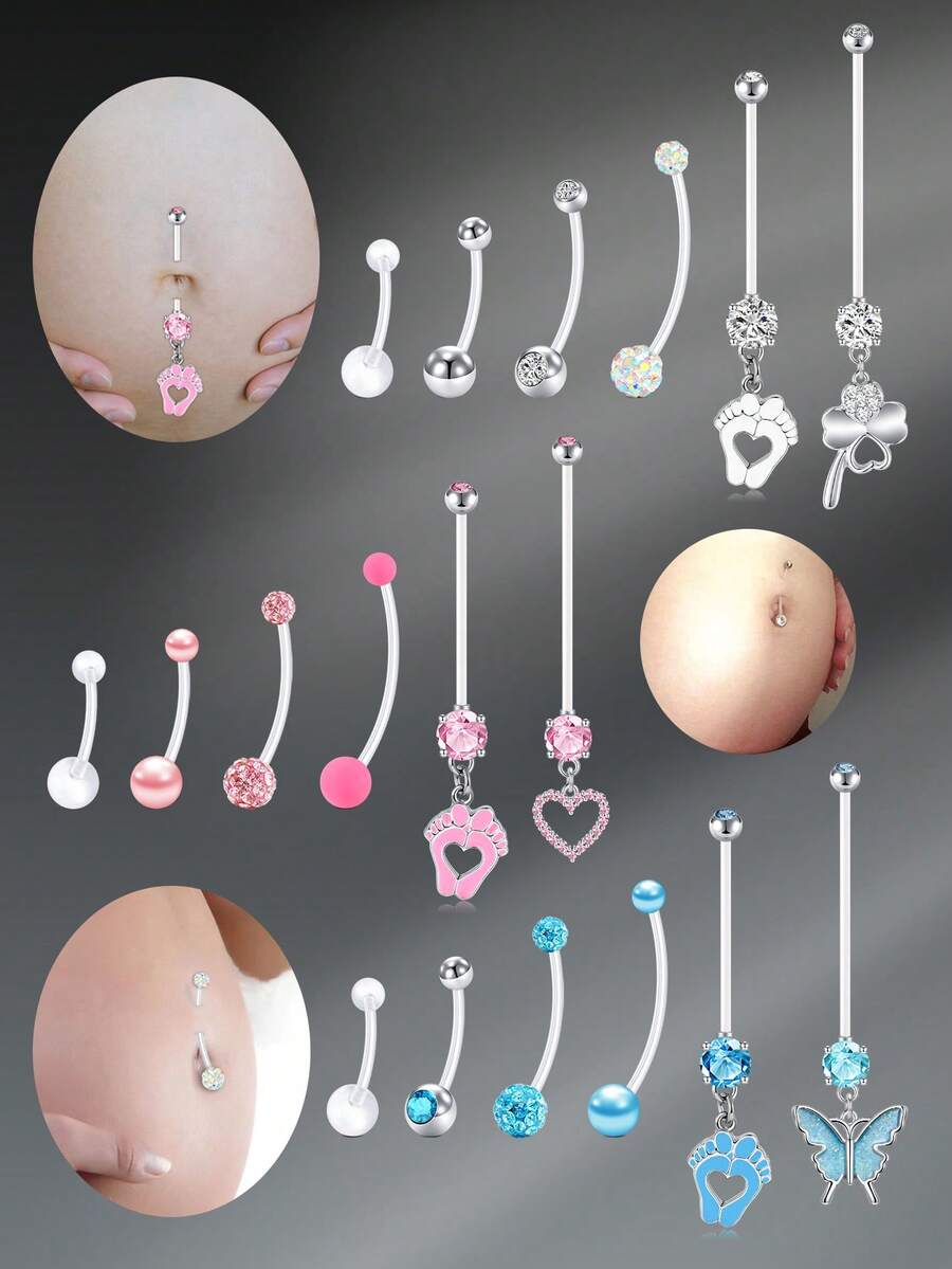 CIZME 6PCS 14G Pregnancy Belly Button Rings,Flexible Clear Acrylic Long Bar Belly Ring For Maternity,Pregnancy Wowen Maternity Flexible Plastics Belly Rings Navel Piercing Jewelry - Pregnancy Belly Rings - View 1