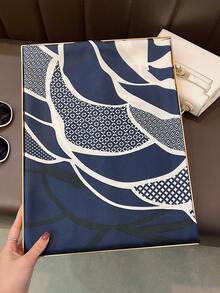 1pc Printed Polyester Twill Square Scarf, Suitable For Sun Protection And Hair Styling - Coffee Brown - View 7