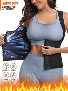 女士运动桑拿服，适合健身出汗，时尚显瘦，促进减肥，有助于塑形。配有固定式胸部支撑桑拿背心，适合跑步、瑜伽和燃脂训练。也可用作性感运动服。包含腰带修剪器，可用于健身塑身衣和塑形健身房配件、收腹带、腰带、收腹束腹带