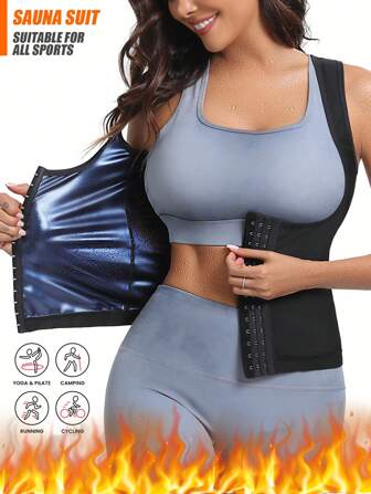 Conjunto de ropa de sauna para mujer. Adecuado para hacer ejercicio y sudar, con un diseño elegante y que ayuda a perder peso. Incluye un chaleco de sauna con soporte de pecho fijo, apto para correr, yoga y ejercicios para quemar grasa. También se puede usar como ropa deportiva sexy. Incluye una faja reductora de cintura para accesorios moldeadores de gimnasio y reductores de barriga, fajas lumbares y corsés reductores de barriga.