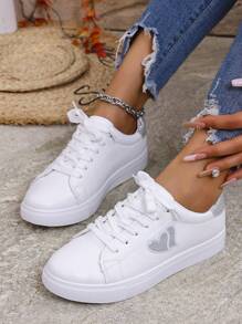 Zapatos planos informales, elegantes y versátiles para mujer, con diseño de corazón blanco, cómodos y antideslizantes