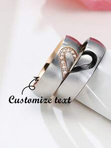 2 piezas Anillos de pareja en forma de corazón de acero inoxidable con texto grabado por láser, ideal como regalo personalizado para el Día de San Valentín, boda - estilo - Ver 3