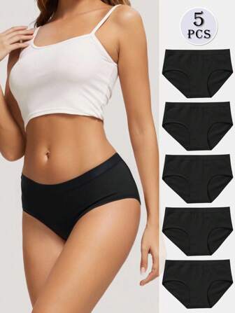 5 件套女士纯棉内裤高品质柔软透气黑色内衣三角裤女士内裤