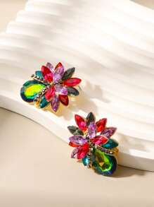 1pc Luxury Rhinestone Inlaid Colorful Flower Earrings, Fashionable Jewelry For Spring/Summer, Suitable For Parties, Weddings, Mother's Day Gifts