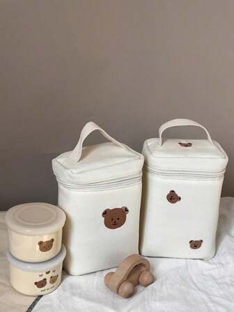 Ins Style Bear 铝箔保温妈咪包，婴儿推车午餐盒冷藏手提包，携带牛奶袋
