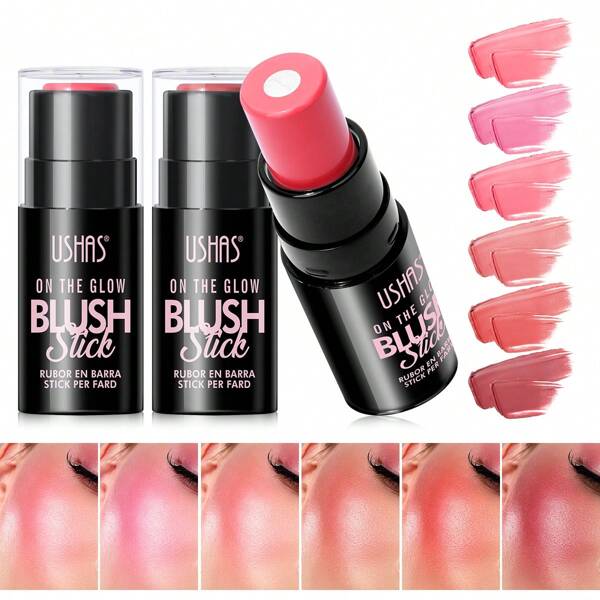 USHAS Glowing Blush Stick, Multi-Purpose Facial Makeup, Long-Lasting And Easy To Apply, Easily Creates A Natural Blush, Suitable For Daily Use, 6 Colors Optional, Meet Various Makeup Needs