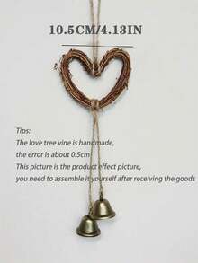1 pieza Decoración de colgante de campana de viento en forma de corazón de 10,5 cm con estilo de bruja de vid, accesorio colgante para interior o exterior, manualidades DIY - Marrón - Ver 3