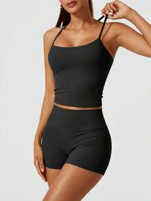 NcmRyu Women's Halter Backless Yoga Sports Seamless Butt-Lifting Fitness Set, Spring/Summer