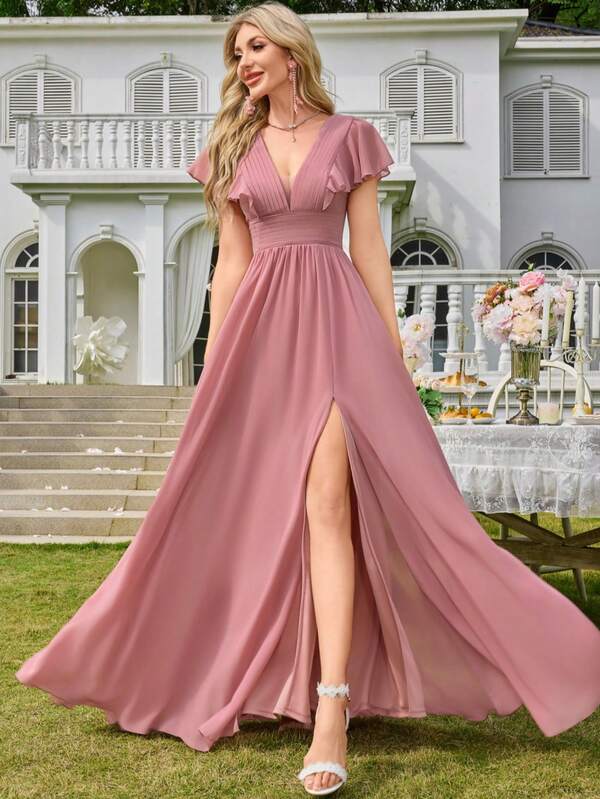 Szyfonowa Minimalna Plus Size Seksowna Kokarda Obcisła Sukienka Koktajlowa Na Wesele, Suknia Dla Gości Weselnych, Suknia Formalna, Suknia Wieczorowa, Suknia