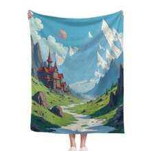 Majestic Castle In Mountain Valley, Tranquil River, Fantasy Landscape, Home Use, Travel, Camping, Personalized Blanket A Perfect Gift For Family And Friends_00001_