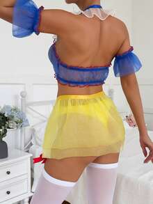 Women Princess Lingerie Costume Mesh Teddy Bra And Panties Garter Skirts With Arm Rings Set For Babydoll Sleepwear - Yellow - View 8