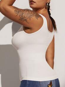 1pc Women's Seamless Black Plus Size Slimming Shapewear, Lightweight Shaping Flat Tummy Waist Cincher - White - View 9