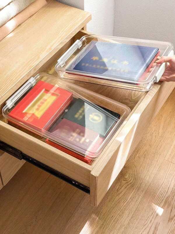 قطعة واحدة صندوق ملفات شفاف قياس A4 به مقبض ، صندوق تخزين من البلاستيك البي إي تي ، حامل بطاقة هوية ، حاوية تخزين محمولة قابلة للتداخل للأوراق والمجلات والصور والمستندات ، منظم صندوق شفاف مناسب للمنزل والمكتب والمدرسة