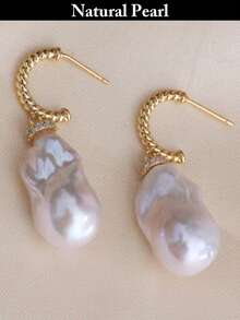 1 Pair Fashionable Natural Pearl Earrings, White Pearl Earrings For Women, Daily Wear & Holiday Gift Box