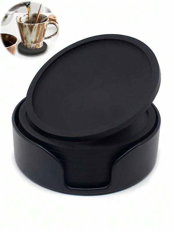 Juego de 6 posavasos de silicona negra para bebidas, cojín resistente al calor para cristales, protección para muebles de mesa de café y bar, posavasos para tazas calientes, regalo navideño