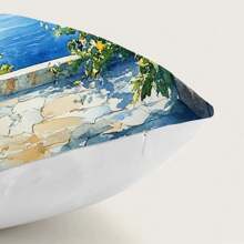 1 buc. Husă de pernă cu model de lămâie și ocean de vară, material fleece coral imprimat pe o singură față, husă de pernă decorativă 45*45cm/18*18inch, potrivită pentru canapea modernă minimalistă, sufragerie, cadou