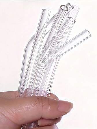 10pcs Glass Straw Set, Heat-Resistant And Durable Set, Juice Drinking Tube, Reusable, Straw, With Cleaning Brush, Transparent Curved Straw, Suitable For Milk Tea, Juice And Beverages, Party, Summer Beverage Essential Drinking Utensils