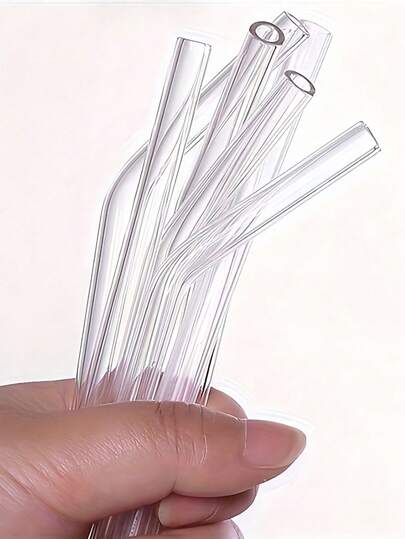 10pcs Glass Straw Set, Heat-Resistant And Durable Set, Juice Drinking Tube, Reusable, Straw, With Cleaning Brush, Transparent Curved Straw, Suitable For Milk Tea, Juice And Beverages, Party, Summer Beverage Essential Drinking Utensils