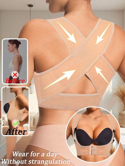 Women Apricot Front Buckle Shapewear Sports Bra For Workout Adjustable Women Shapewear Invisible Lift Bra And Correct Posture Chest Expander Sports Fitness Light Bralette