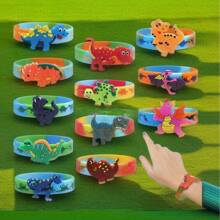 12pcs Dinosaur Party Favors Bracelets, Wristband Bracelets For Party Favors, School Prize Gifts, Birthday Gifts, Easter, Christmas, Halloween Gifts, Thanksgiving, Holiday Gifts