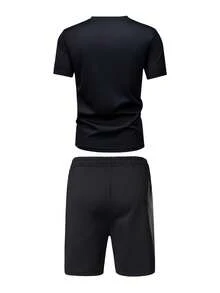 2pcs/Set Men's Summer Casual Letter Graphic Print Short Sleeve T-Shirt And Drawstring Waist Shorts Outfit, Regular Fit, Suitable For Gifts To Husband Or Boyfriend, Golf, Fishing, Basketball, Camping, Gym, Swimming, Beach