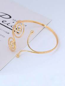 1pc Metal Street Style Hinged Bangle Bracelet, Multi-Layer Geometric Baroque Personalized Wrist Cuff - Two-headed Snake - View 9