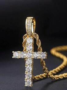 Colar de corrente trançada com pingente de cruz de microdiamante de luxo de luxo de alto nível, unissex, presente ideal para o dia das mães, dia dos namorados, feriado de ano novo