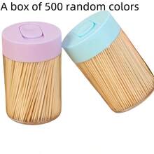 4pcs (300pcs Toothpicks + Container), Natural, Single-Use, Cylindrical Container With Flip Cover, Suitable For Home, Restaurant And Hotel Use, Random Color