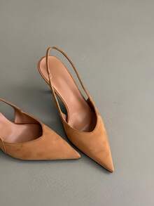 2025 新款尖头高跟凉鞋，带踝带，豹纹图案，细高跟，优雅淑女风格，性感女鞋 - 卡其色 - 查看 3