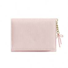 Dompet Lipat Tiga Warna Permen, Dompet Kulit PU Lucu dan Segar, Dompet Pendek Terintegrasi Wanita dengan Liontin Pita - MultiWarna - View 7