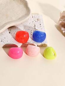 5 件套女士复古树脂戒指套装，时尚糖果色立方体设计戒指，派对珠宝礼物