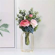 1pc Metal Flower Stand With Transparent Glass Vase, Minimalist Modern Creative Home Floral Hydroponic Decor Home Decor Back To School Room Decor School Supplies Flower Vase