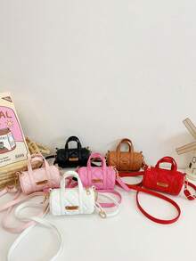 1 件时尚简约纯色儿童包韩版时尚钻石形状迷你桶包婴儿手提包