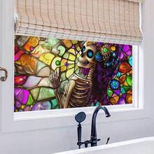 1 Rolle leicht zuschneidbare einseitig bunte Skelett Fensterfolie mit Frosteffekt, statische Haftung ohne Klebstoff, Buntglas Fensterfolie Kunst Dekoration, Fensteraufkleber, Fenstersticker