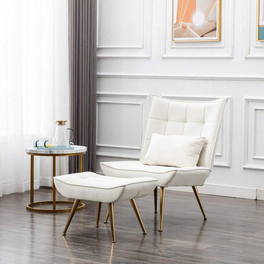 Chairus Velvet Lounge Chair, Relaxation Chair With Stool, Modern Upholstered Chair, TV Chair With Lumbar Cushion, Reading Chair For Living Room, Balcony - Nhiều màu - Xem 1
