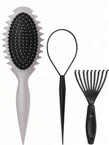 适用于卷发的卷发定型刷，带清洁爪的防拉造型梳，男女皆宜的顺发和塑形工具 - 彩色 - 查看 12