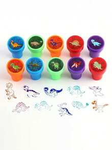 10pcs-Dinosaur Stamps, Different Designs, Office Seal, Teacher Office Assistant Reward English Fun Colorful Dinosaur Seal, Fossils, Sea Creatures, Omework Comment Seal Set For Office Gifts And Prizes, Stamps For Dinosaur Party Favors, Halloween, Christmas, Birthday Gifts - Multicolor - View 3
