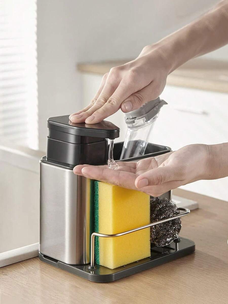 1 bộ đựng xà phòng bồn rửa nhà bếp, giá đựng miếng bọt biển bồn rửa nhà bếp 3 trong 1, khay đựng đồ dùng nhà bếp bằng thép không gỉ, giá để ráo nước, giá để bàn, bàn chải làm sạch dao kéo bằng thép không gỉ, giá phơi bát đĩa nhà bếp, kệ đựng đồ. - Bạc - Xem 1