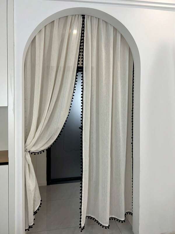1 pièce Élégant voile de lin, rideau de partition à décoration vintage avec dentelle florale