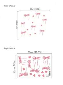 Pink & Blue Bow Wall Decals - PVC Self-Adhesive Removable Stickers With Hearts & Polka Dots For Nursery, Kids' Room, Bedroom, And Playroom Decor