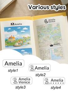 1pc Stamp+100 Name Stickers- Custom Name Stamp For Kids Clothing Waterproof The Name Stamp Personalized For Clothes ,Handwritten Signature Stamp,Personalized Clothing Stamps For Clothes, DIY Customized Cartoon Self Inking Name Seal Stamp For Business Use Back To School Supplies Student Stationery Gift