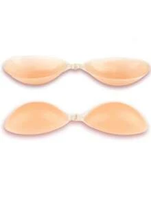 1pc Skin Color Invisible Silicone Bra, Self-Adhesive Strapless Backless Style, Invisible Nipple Patches, Suitable For Weddings, Sports And Outdoor Activities - Beige - View 5