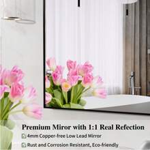 BEAUTME Bathroom Wall Mirror, Multiple Sizes Available, Black Bathroom Mirror, Aluminum Frame & Right Angle Rectangular Mirror, Vanity Mirror For Bathroom, Decorative Wall Mounted Mirror Horizontal/Vertical
