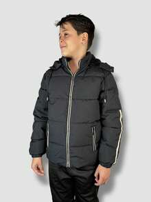 Boys' Children's Jacket Lined With Plush, Removable And Lined Hood - Black - View 3
