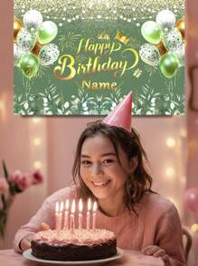 1 pieza Tela de fondo personalizable con nombre y edad para fiesta de 18 cumpleaños, decoración de banner de fondo con diseño verde y dorado para fiesta de cumpleaños de bebé y adulto