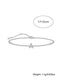 1 pieza Pulsera minimalista plata 925 zirconia cúbica alfabeto A-Z - Plateado - Ver 4