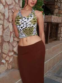 Top ajustado de tirantes finos con estampado de leopardo para mujeres