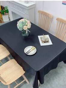 1pc Champagne & Black Satin Table Cloth, Wedding Decoration, Party Table Cloth - Multicolor - View 13
