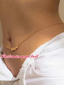 1pc Personalized Customized Gold Body Chain With Name - Holiday Party Style Custom Waist Chain - Summer Beach Vacation Style Wear Perfect Unique Custom Gift - Party Custom Accessories - Stainless Steel Material